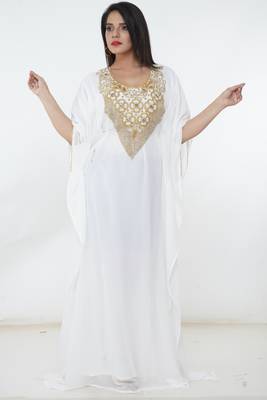 White embroidered georgette islamic-kaftans 2