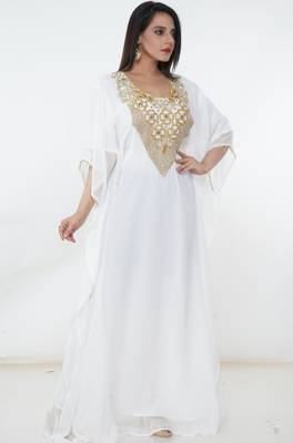 White embroidered georgette islamic-kaftans 4