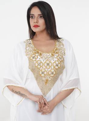 White embroidered georgette islamic-kaftans 5