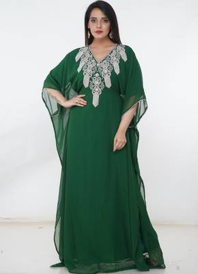 Green embroidered georgette islamic-kaftans 1