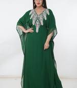 Green embroidered georgette islamic-kaftans