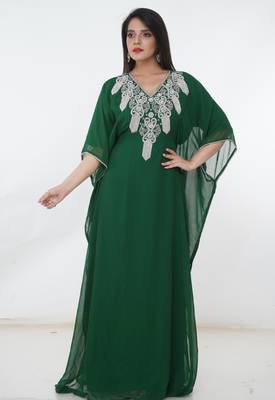Green embroidered georgette islamic-kaftans 2