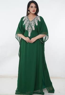 Green embroidered georgette islamic-kaftans 4