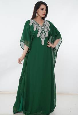 Green embroidered georgette islamic-kaftans 5