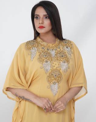 Light-yellow embroidered georgette islamic-kaftans 1