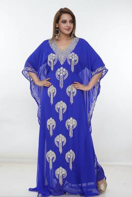 Royal-blue embroidered georgette islamic-kaftans 1