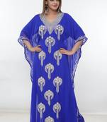 Royal-blue embroidered georgette islamic-kaftans