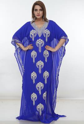 Royal-blue embroidered georgette islamic-kaftans 2