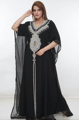 Black embroidered georgette islamic-kaftans 3
