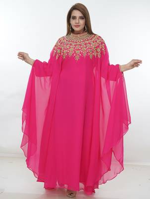 Pink embroidered georgette islamic-kaftans 1