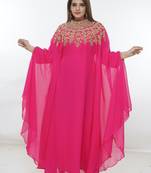 Pink embroidered georgette islamic-kaftans