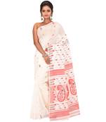 White Embroidered Jamdani Handloom Cotton Blend Saree  Without Blouse Piece
