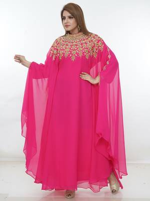 Pink embroidered georgette islamic-kaftans 2