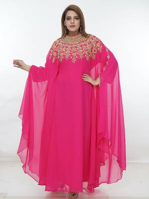 Pink embroidered georgette islamic-kaftans 3