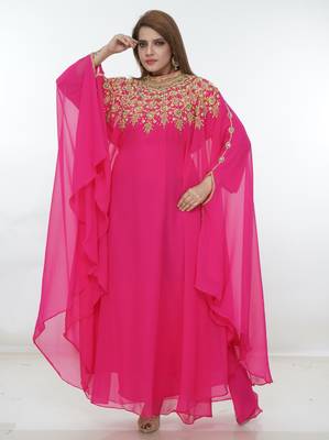 Pink embroidered georgette islamic-kaftans 4