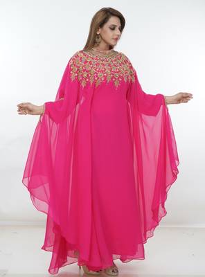 Pink embroidered georgette islamic-kaftans 5