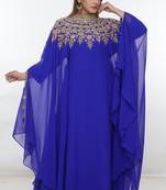 Royal-blue embroidered georgette islamic-kaftans