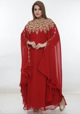 Red embroidered georgette islamic-kaftans 1