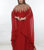 Red embroidered georgette islamic-kaftans