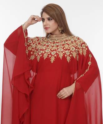 Red embroidered georgette islamic-kaftans 2