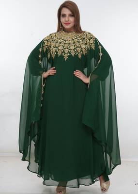 Green embroidered georgette islamic-kaftans 1