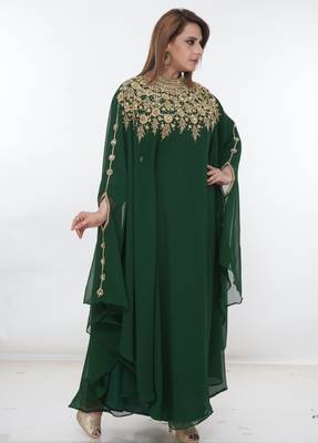 Green embroidered georgette islamic-kaftans 2