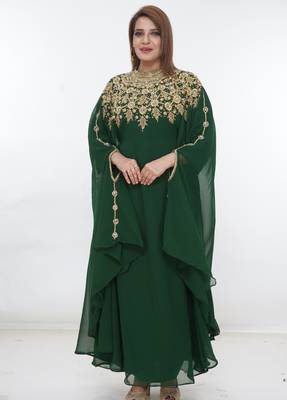 Green embroidered georgette islamic-kaftans 3