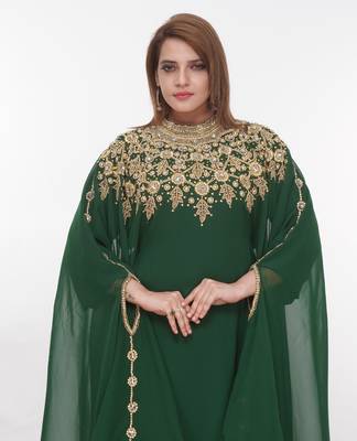 Green embroidered georgette islamic-kaftans 4
