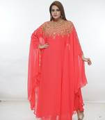 Coral embroidered georgette islamic-kaftans