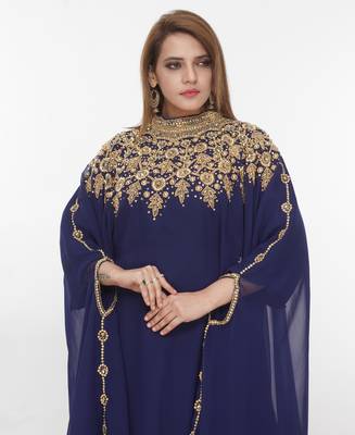 Navy-blue embroidered georgette islamic-kaftans 1