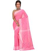 Pink Embroidered Jamdani Handloom Cotton Blend Saree  Without Blouse Piece