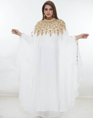 White embroidered georgette islamic-kaftans 1
