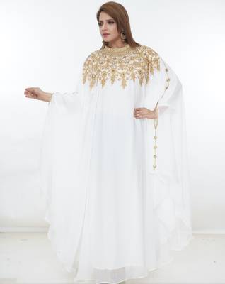 White embroidered georgette islamic-kaftans 2