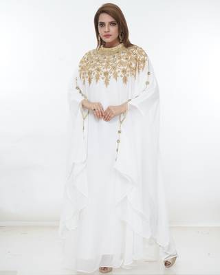 White embroidered georgette islamic-kaftans 3