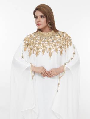 White embroidered georgette islamic-kaftans 4