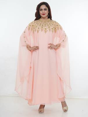 Baby-pink embroidered georgette islamic-kaftans 1