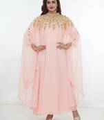 Baby-pink embroidered georgette islamic-kaftans