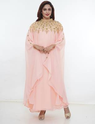 Baby-pink embroidered georgette islamic-kaftans 2