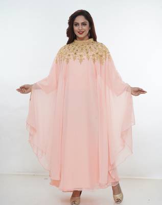 Baby-pink embroidered georgette islamic-kaftans 3