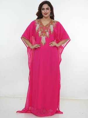 Rani-pink embroidered georgette islamic-kaftans 1
