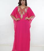 Rani-pink embroidered georgette islamic-kaftans