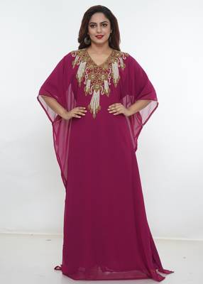 Baby-pink embroidered georgette islamic-kaftans 1