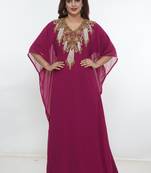 Baby-pink embroidered georgette islamic-kaftans