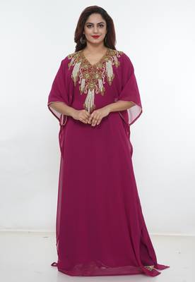Baby-pink embroidered georgette islamic-kaftans 2