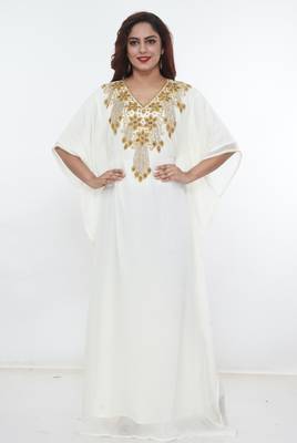 White embroidered georgette islamic-kaftans 1
