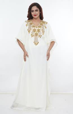 White embroidered georgette islamic-kaftans 2
