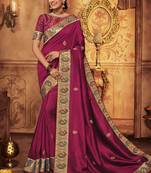 Purple embroidered silk saree with blouse