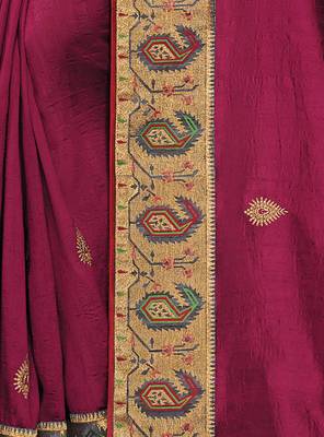 Purple embroidered silk saree with blouse 4