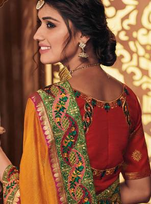 Orange embroidered silk saree with blouse 3