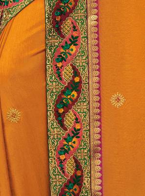 Orange embroidered silk saree with blouse 5